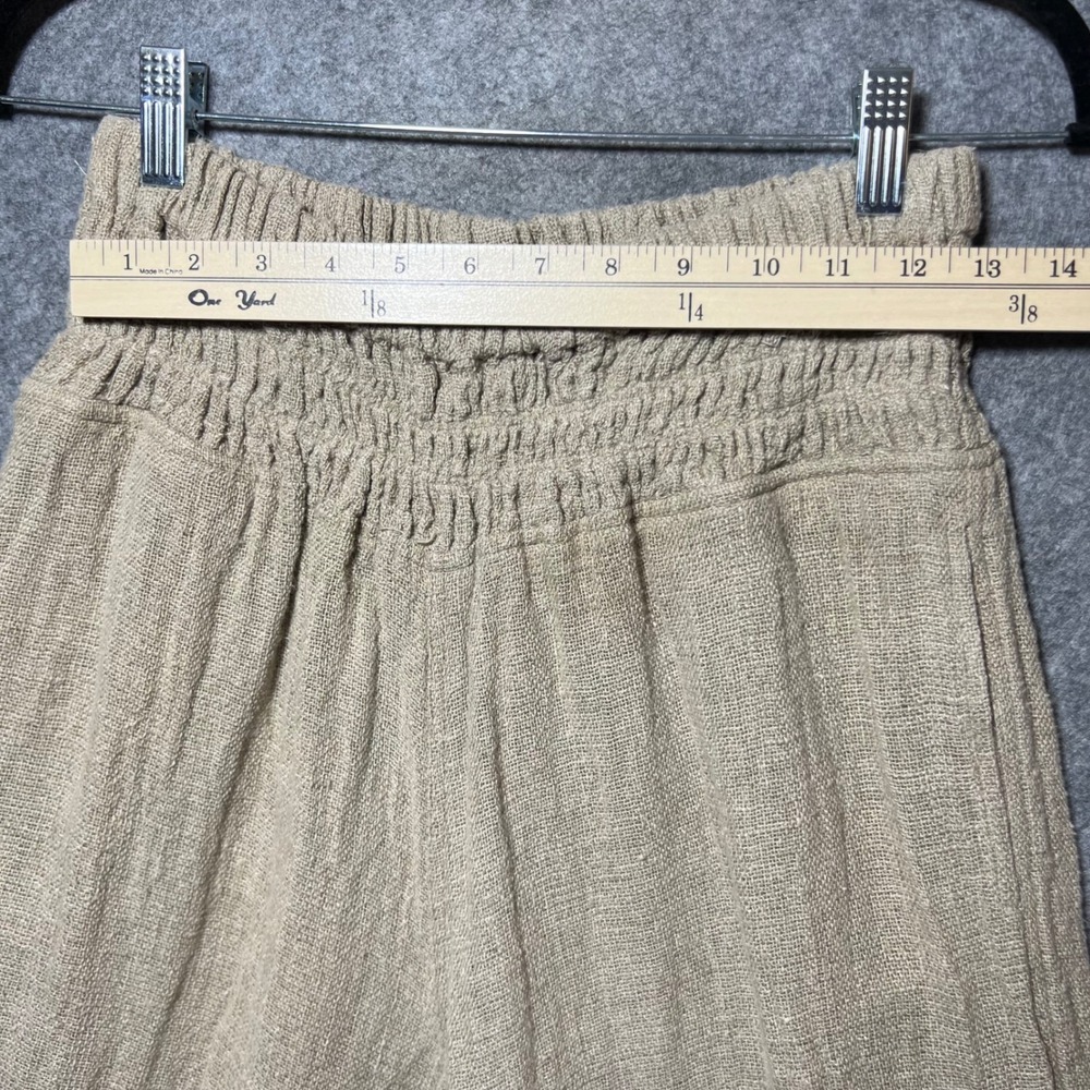 Paper Lace Textured 100% Linen Wide Leg Pants Boho Lagenlook Frayed Hem Pull On - Picture 2 of 8
